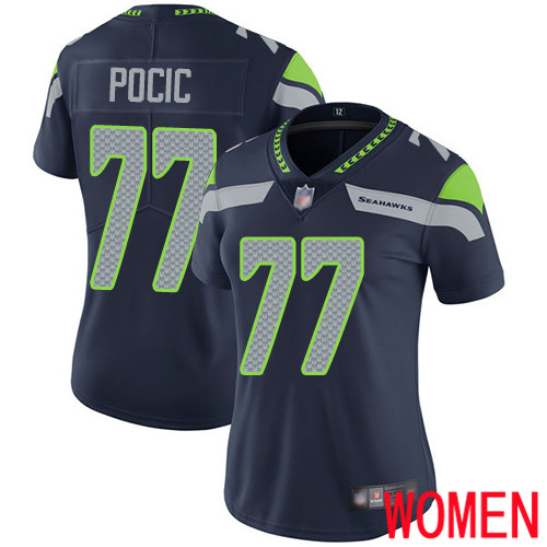 Seattle Seahawks Limited Navy Blue Women Ethan Pocic Home Jersey NFL Football 77 Vapor Untouchable